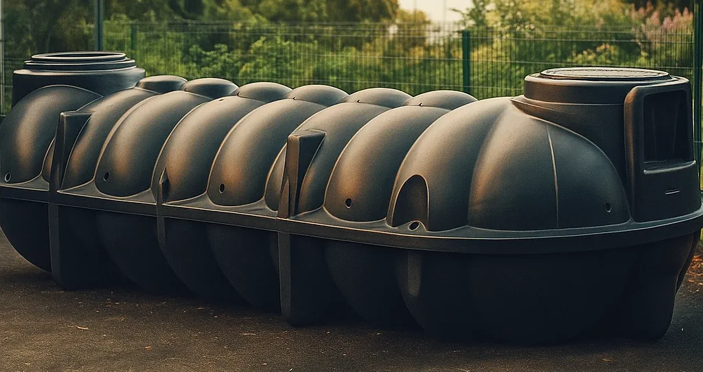 Modèle de citerne eau de pluie enterrée 10.000 litres Beluga en plastique PEHD, illustrant la taille et la forme typique d’une cuve à grand volume – Prix citerne eau de pluie 10000 litres.