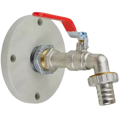 Robinet citerne eau de pluie avec bride en PE pour cuve Bollaert, montage direct.